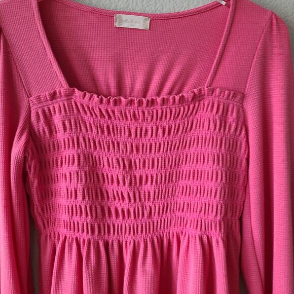 Altar’d State Milkmaid Square Neck‎ Thermal Top SZ Medium Smocked Pink Cropped - Picture 4 of 8